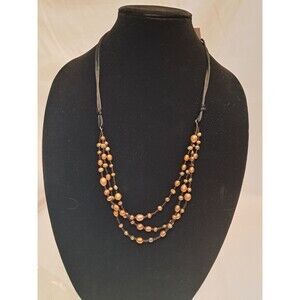 NWT Peyote Bird 3 Strand Gold Freshwater On Black Satin Cord Necklace 28"